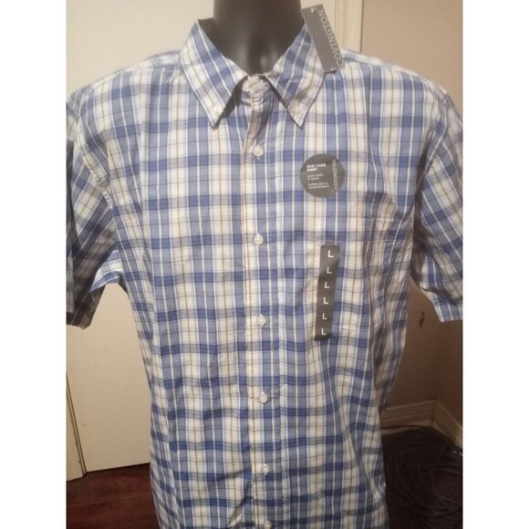 New Covington Button Up Shirt Mens Large L Blue Plaid Easy Care Short Sleeve - Picture 1 of 13